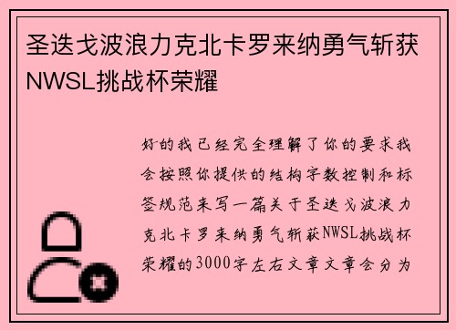 圣迭戈波浪力克北卡罗来纳勇气斩获NWSL挑战杯荣耀 圣迭戈波浪力克北卡罗来纳勇气斩获NWSL挑战杯荣耀